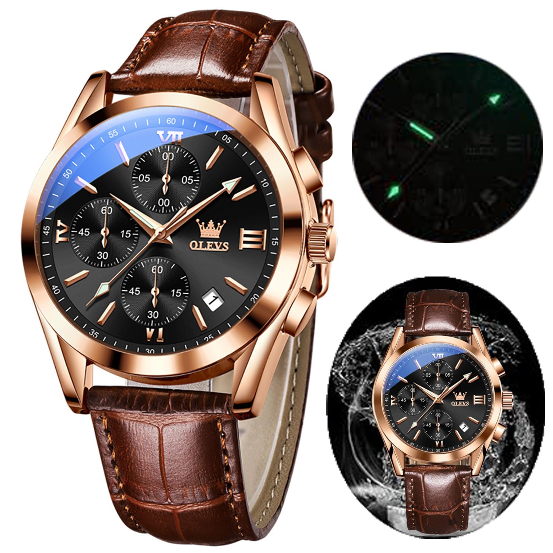 OLEVSMen's Casual Fashion Waterproof Gold Stainless Steel Band Quartz Gold Watches Gifts for Men