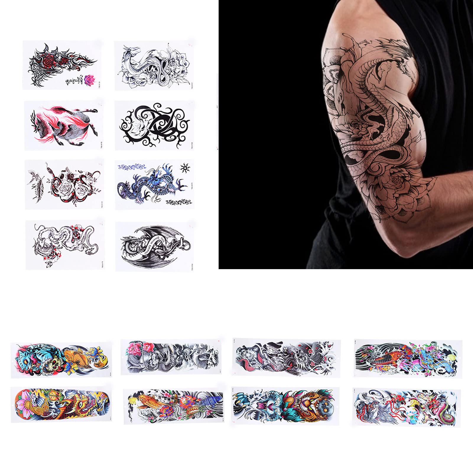 16pcs Braccio Tatuaggio Adesivo Impermeabile a Prova di Sudore Naturale Realistico Tatuaggio Temporaneo Adesivo Donna Uomo Body Art Tatuaggi Finti
