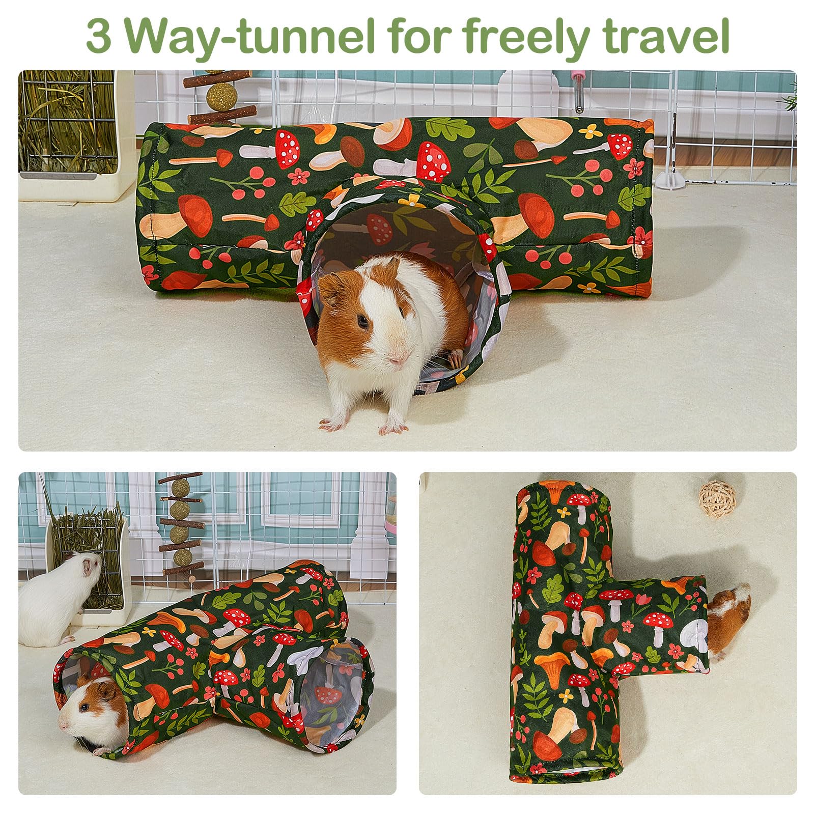 Túnel de 3 Vías para Cobayas y Conejos – Túnel Lavable y Plegable para Pequeños Animales – Juguete y Refugio para Chinchillas Hamsters Hurones