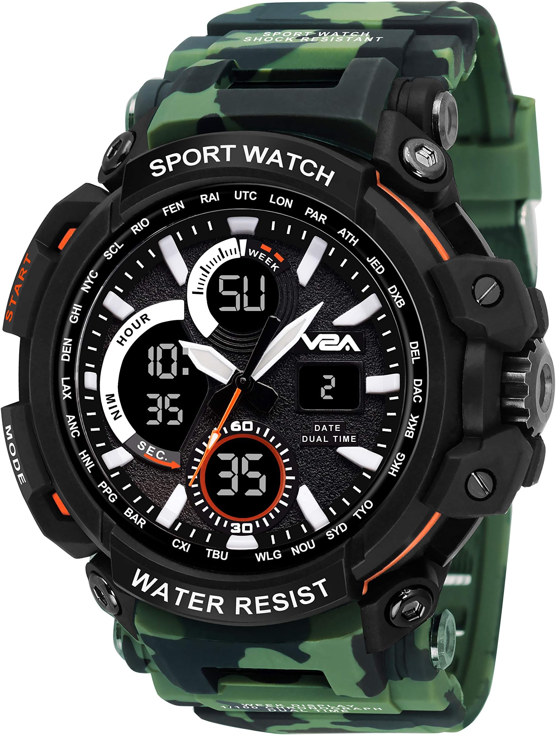 V2AAnalog-Digital Men's Watch (Black Dial, Green Colored Strap)
