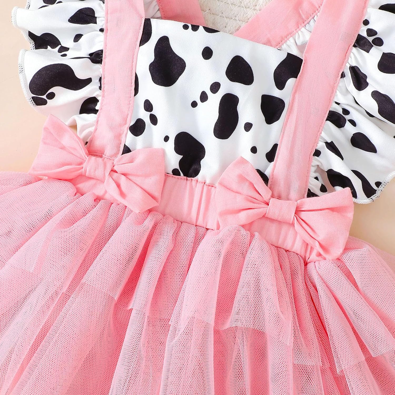 Amiblvowa Newborn Baby Girl Summer Clothes Pink Cow Print Ruffle Tutu Romper Dress Princess Birthday Western Cowgirl Outfit - Image 4
