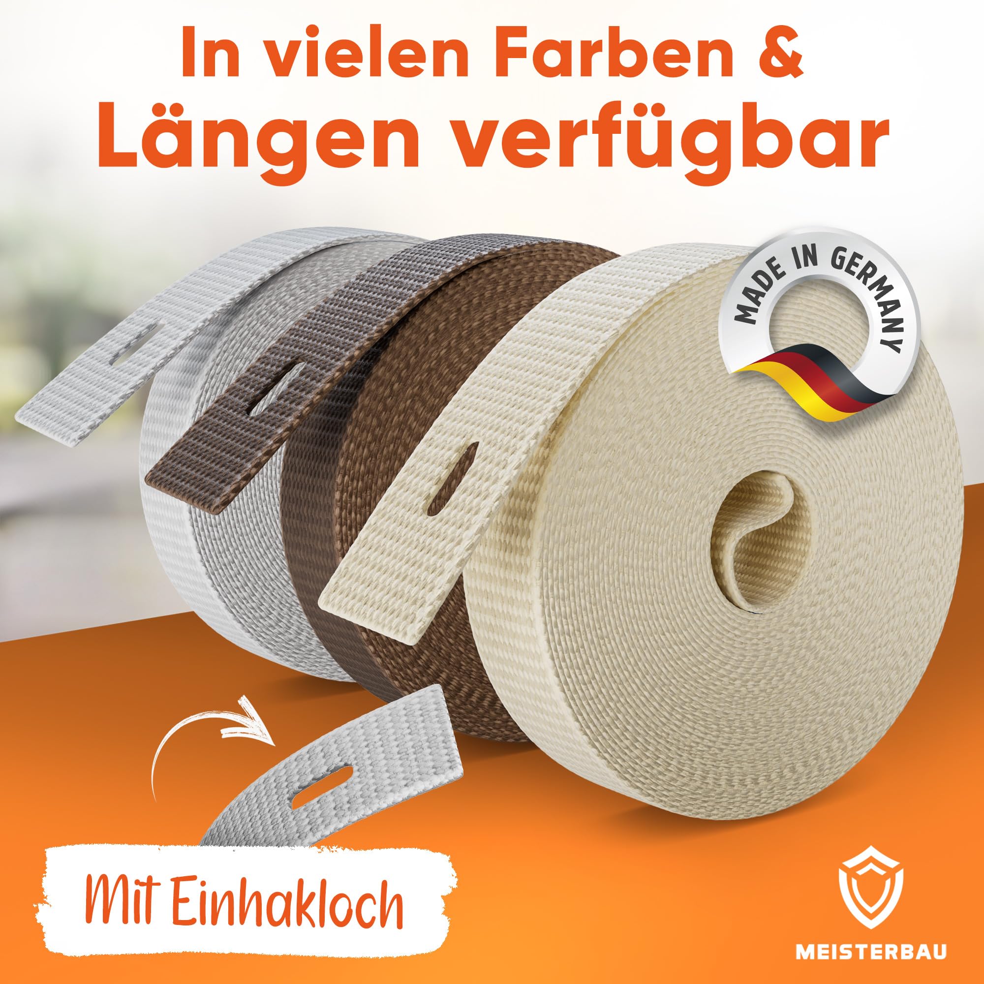 MEISTERBAU - 7 m pas do rolet 23 mm [Made in Germany] – taśma do rolet na drzwiach i oknach – bardzo odporna na rozerwanie i odporna na promieniowanie UV – pas do rolet z mocnymi krawędziami tkanymi