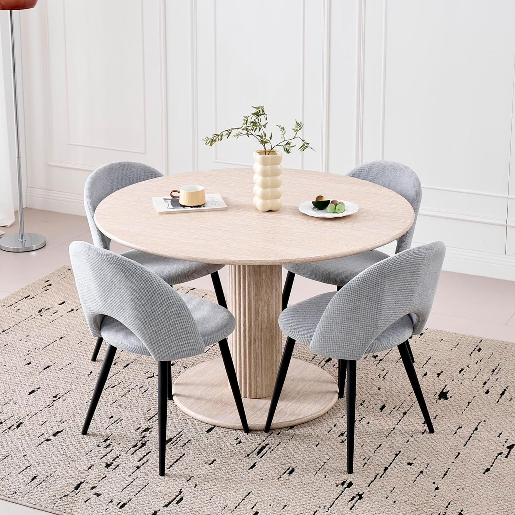 Set da Sala da Pranzo, Tavolo da Pranzo Rotondo Moderno con 4 Sedie da Pranzo, Piano del Tavolo in MDF e Seduta in Velluto per Cucina, Sala da Pranzo e Ristoranti (Grigio)