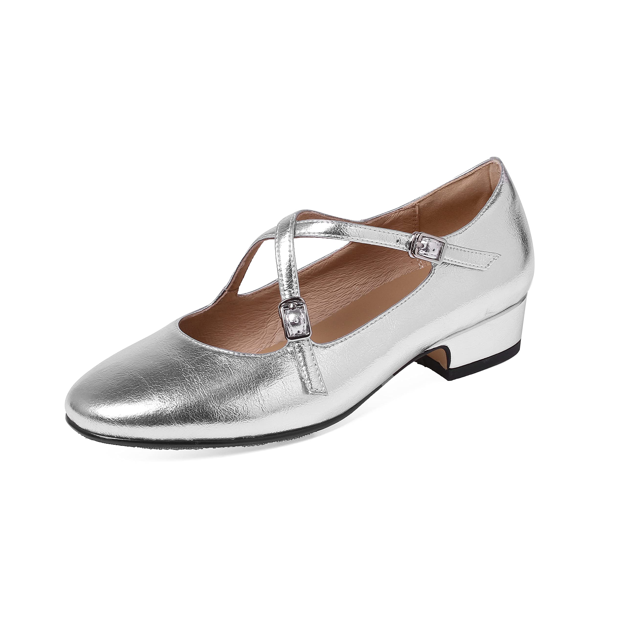 Odetina Women's Patent Leather Solid Sweet Almond Toe Low Heel Cross-Tied Mary Janes Shoes Fashion Classic Non-Slip Princess Shoes Evening