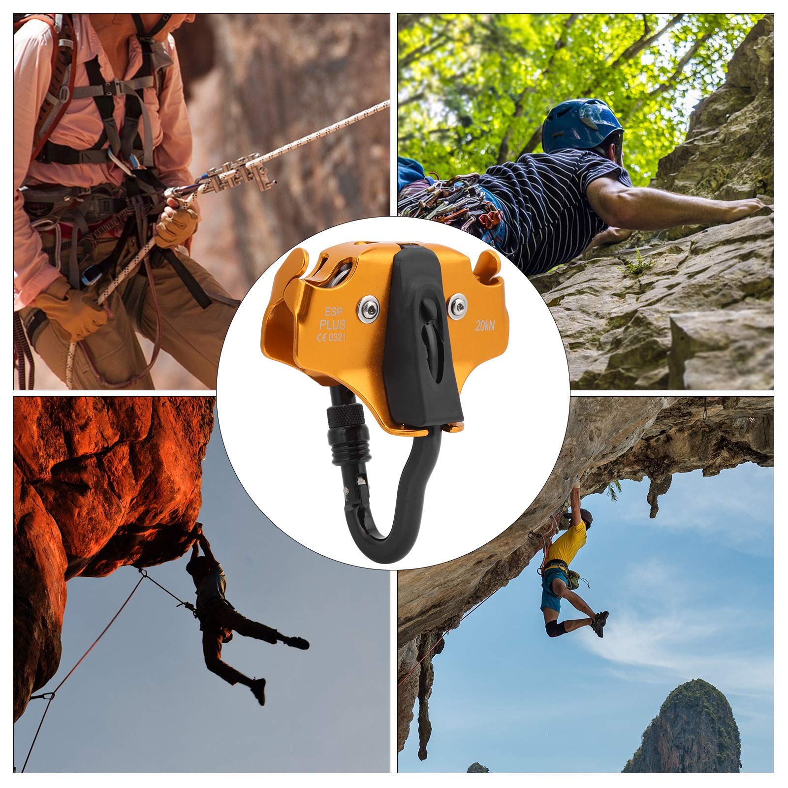 HERCHR Polea De Escalada, Sistema De Polea Doble Polea De Escalada 20KN Herramienta De Transporte De Rodamiento De Carga Antideslizante Fuerte para Aparejos Escalada En Roca Montañismo