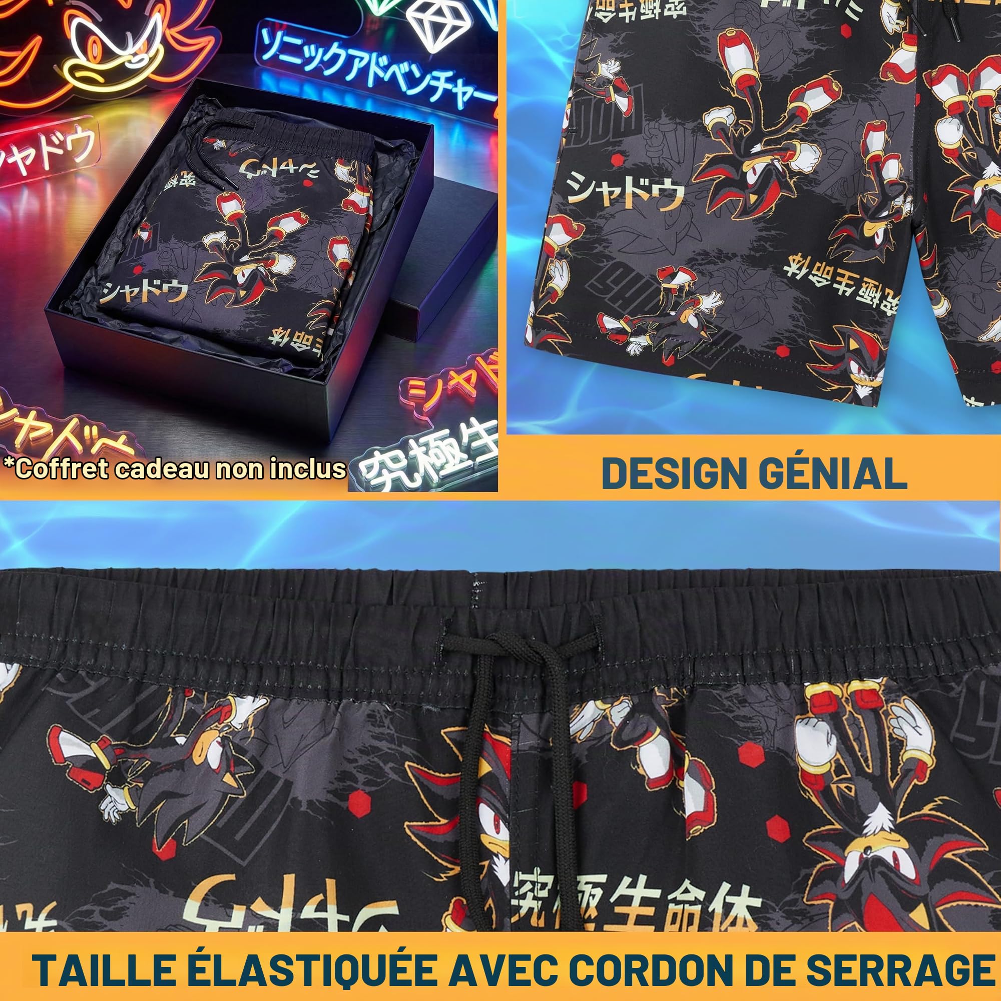 Get Trend Sonic Maillot de Bain Garcon 5-12 Ans, Bermuda Short de Bain Ceinture Elastique Doublure Intérieure, UPF 50+, Ete Idee Cadeau