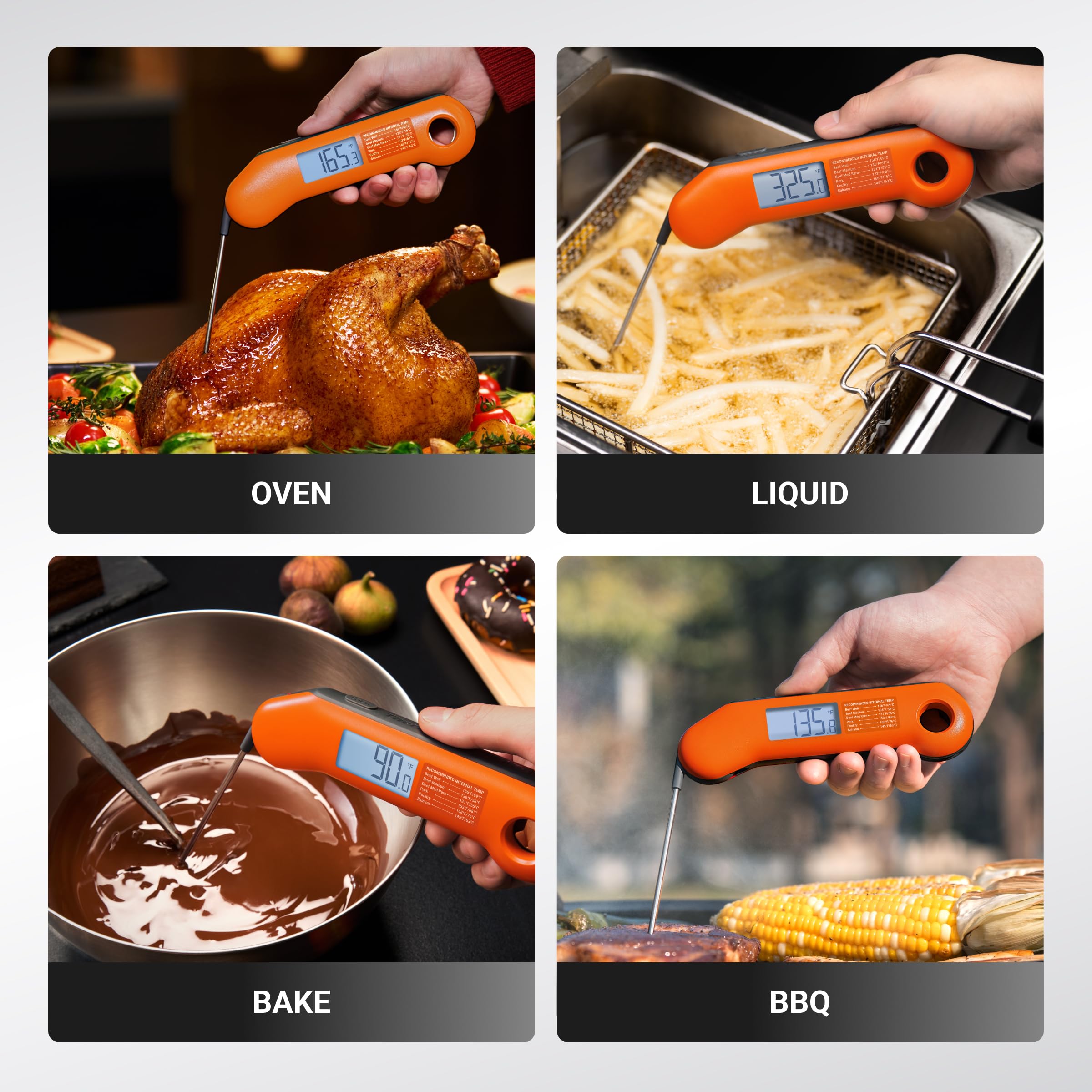 Termometro professionale per carne digitale, lettura istantanea ultra veloce di 0,5 secondi, certificato NIST precisione ±0.-15 °C, 100% impermeabile, display retroilluminato a rotazione automatica
