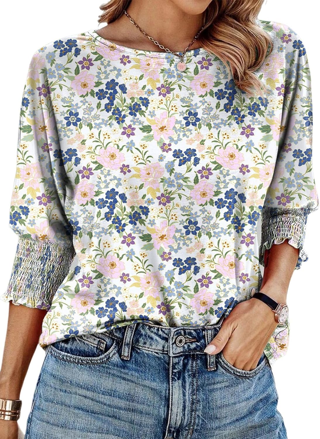 Dokotoo Women's 2026 Fashion Tops 3/4 Sleeve T-Shirts Cute Crewneck Basic Business Tees Blouses