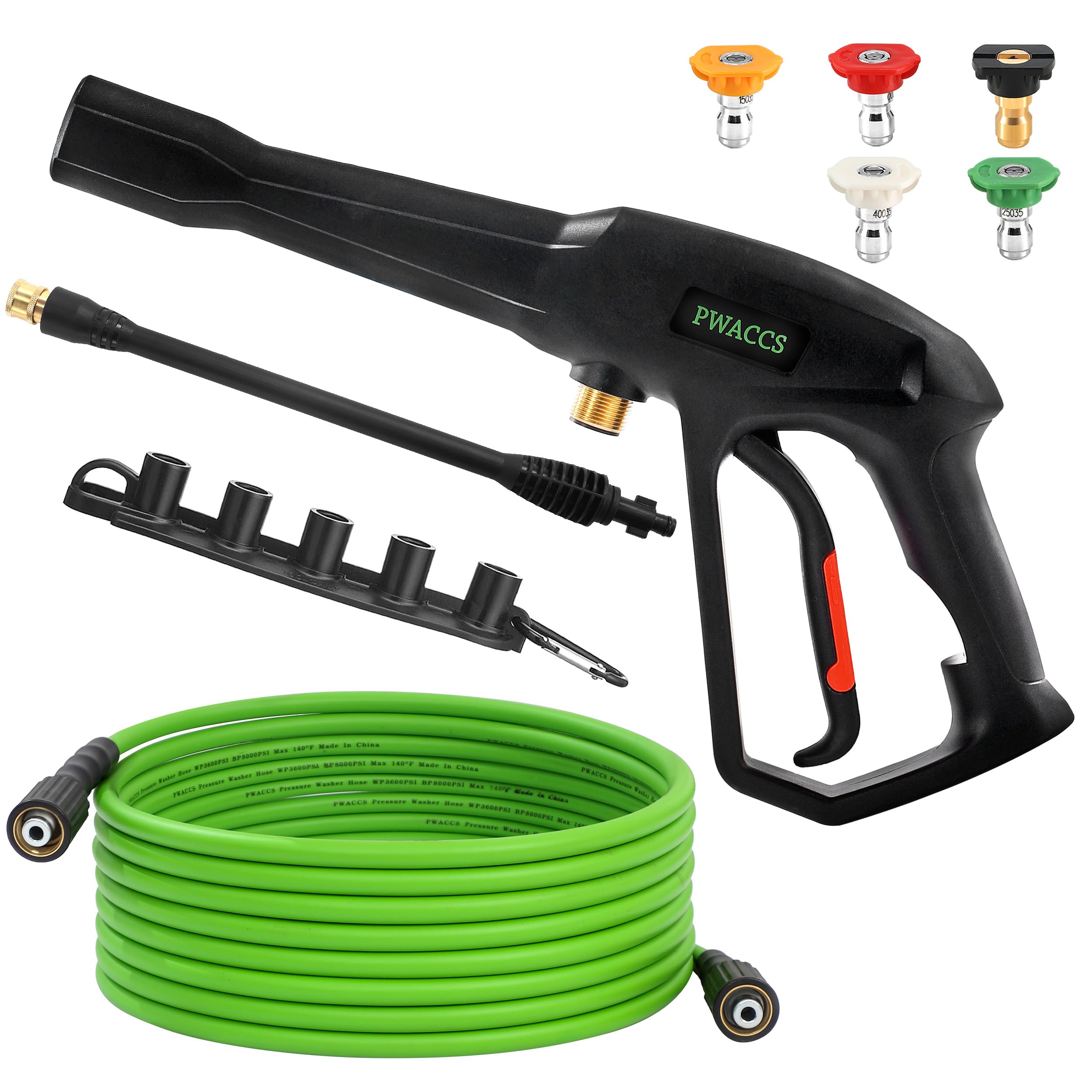 PWACCS Kit pistola idropulitrice e tubo flessibile, tubo idropulitrice con lancia, compatibile con Ryobi, Green Works & Karcher, 2000 PSI, 5 ugelli
