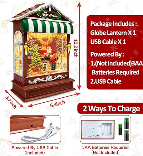 Miniatura 4 de Globos de nieve musicales de Navidad iluminados con temporizador, 8 canciones, para hacer café, cafetería, globo de nieve funciona con USBpilas,
