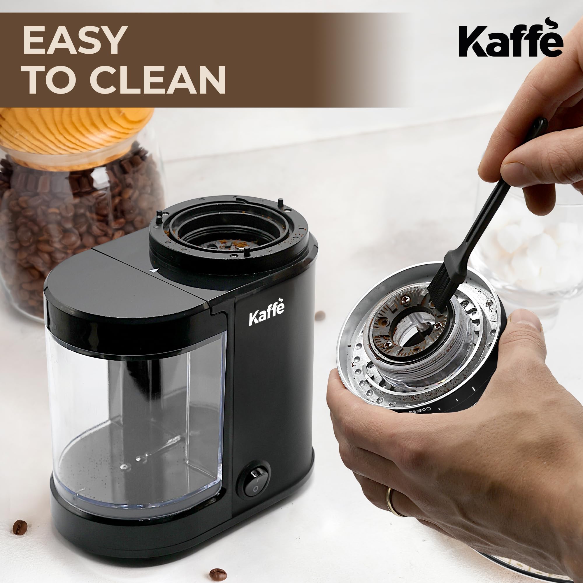 Kaffe Elektryczny młynek do zadziorów do kawy 150 g, czarny (szczotka do czyszczenia proszku w zestawie