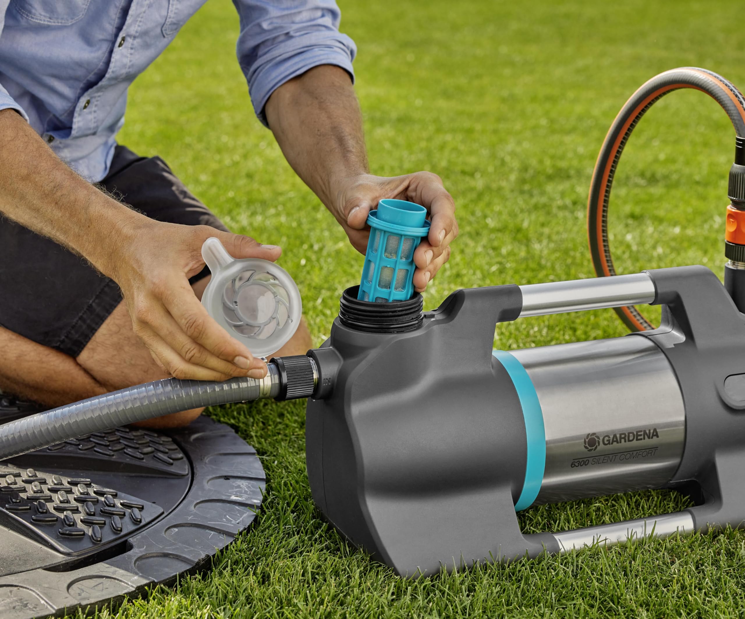 Gardena Gartenpumpe 6300 SilentComfort: Extra leise Bewässerungspumpe via App steuerbar, Fördermenge 6300 l/h, Trockenlaufsicherung, rostfreier Edelstahl, stromsparend und wasserfest (9058-20)