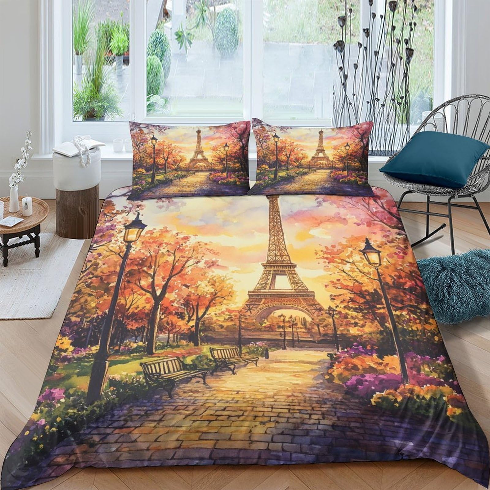 Ensemble de literie Tour Eiffel en microfibre soft de qualité supérieure avec fermeture éclair