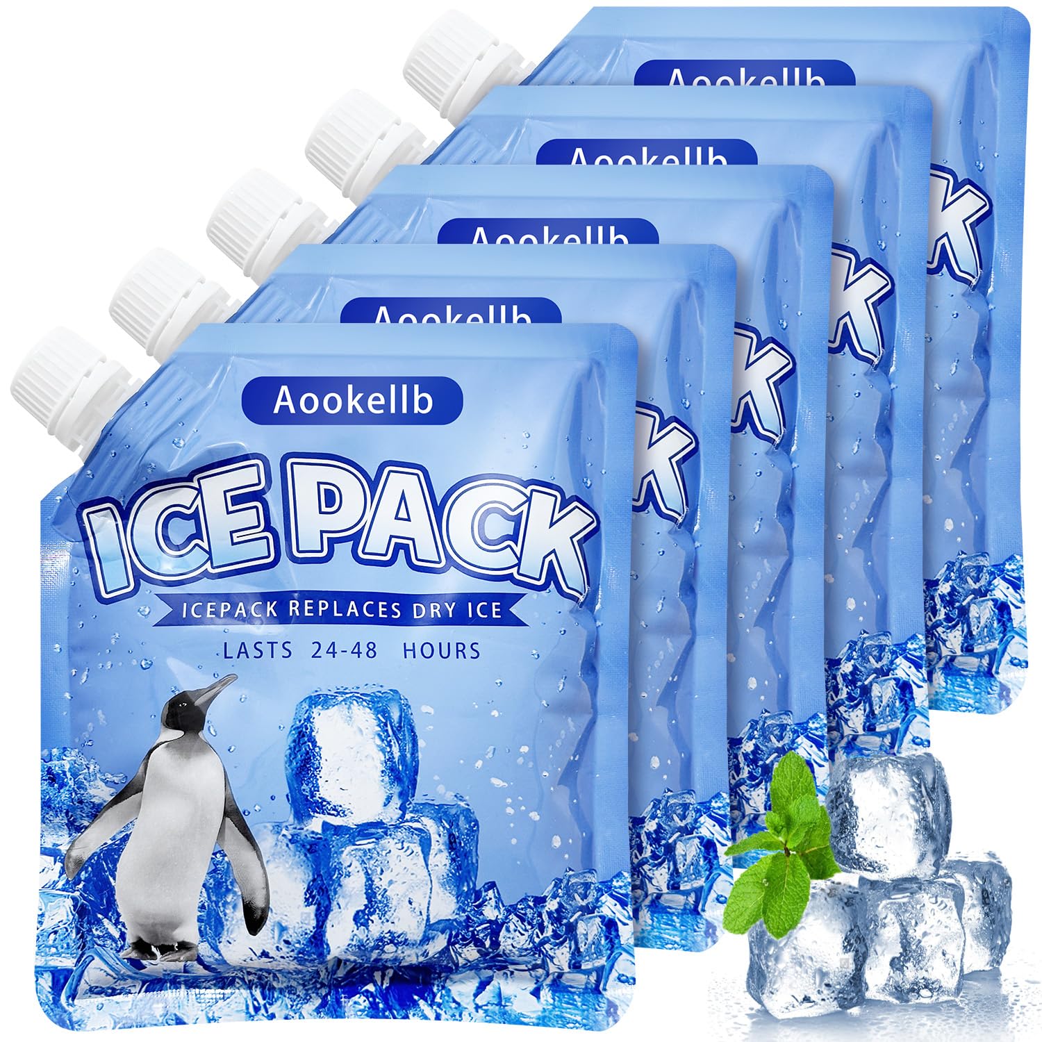 2024 Reusable Ice Packs for Cooler, Aookellb Long Lasting Gel Freezer Packs for Coolers, Cold Packs for Cooler Bag Backpacks, Lunch Box, Cooler Bag, Keeps Food Cold Fresh (Lunch Box Size 5-Pack)