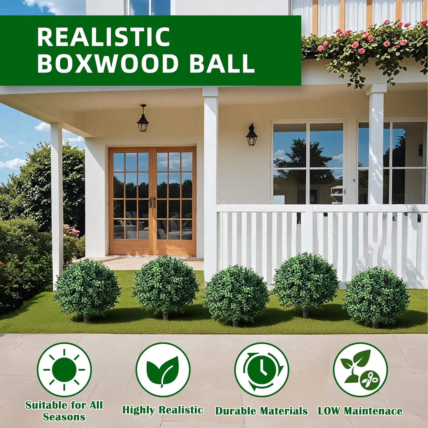 Artificial Boxwood Topiary Ball Fake Bushes-Trees Uv Resistance Shrubs Rated with Spike Easy to Push in The Ground Plant Looks Great in a Planter Anywhere Indoor & Outdoor Decor 2 Pack