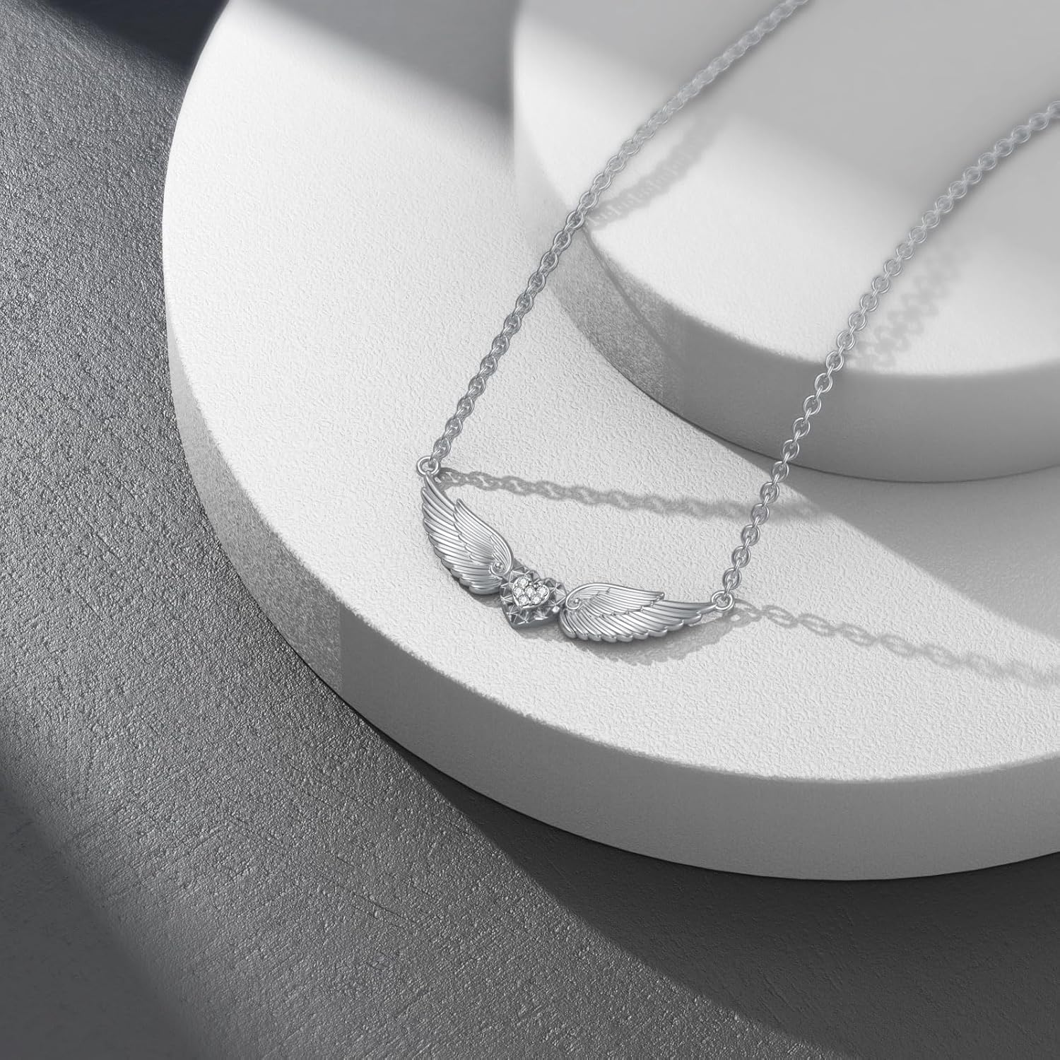 Diamond Angel Wing Necklace for Women - Sterling Silver Heart Pendant - Jewelry Gifts for Mom Wife - Image 3