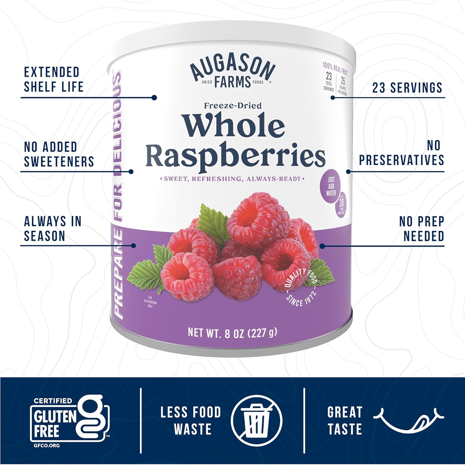 Freeze-Dried Whole Raspberries Emergency Food Supply, 23 Servings, 30 Year Shelf Life, Great for Cooking, Baking, and Snacks - Dehydrated Meals, Survival Food Camping Essentials Can
