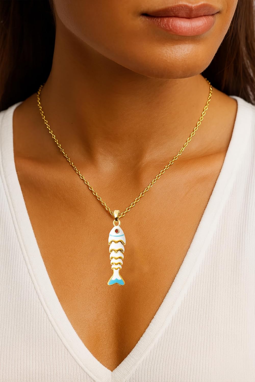 Acun Sardine Fish Pendant Coastal Necklace for Women Beaded Ocean Jewelry Boho Beach Charm Gold Fish Jewelry Gift - Image 2