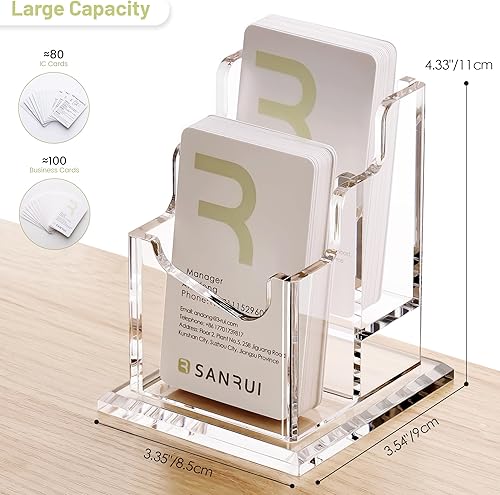 Miniatura 2 de SANRUI Soporte vertical para tarjetas de visita – Soporte de exhibición de escritorio acrílico transparente de 2 niveles para oficina, hogar