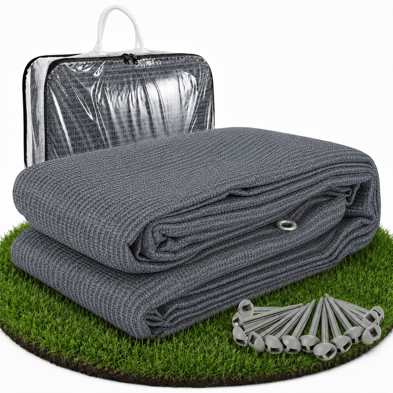Tapis d'auvent 100 % polyéthylène haute densité respirant pour caravane avec sac de transport à œillets