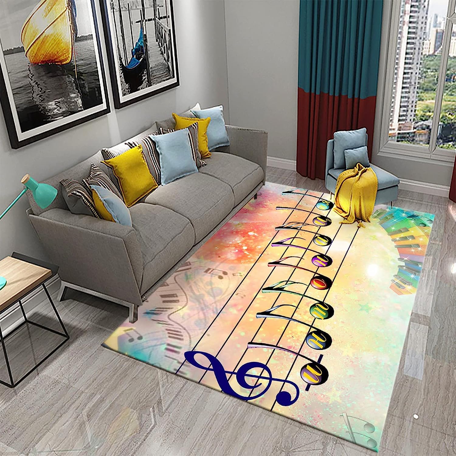 Area Rug Soft 3D Colorful Abstract Musical Notes Printed Floor Mat Polyester Material Non-Slip Carpet Easy Clean For Bedroom Hall Kitchen Living Room Kids Room Doormat Carpet 200 X 300 Cm -0A0X/N9R