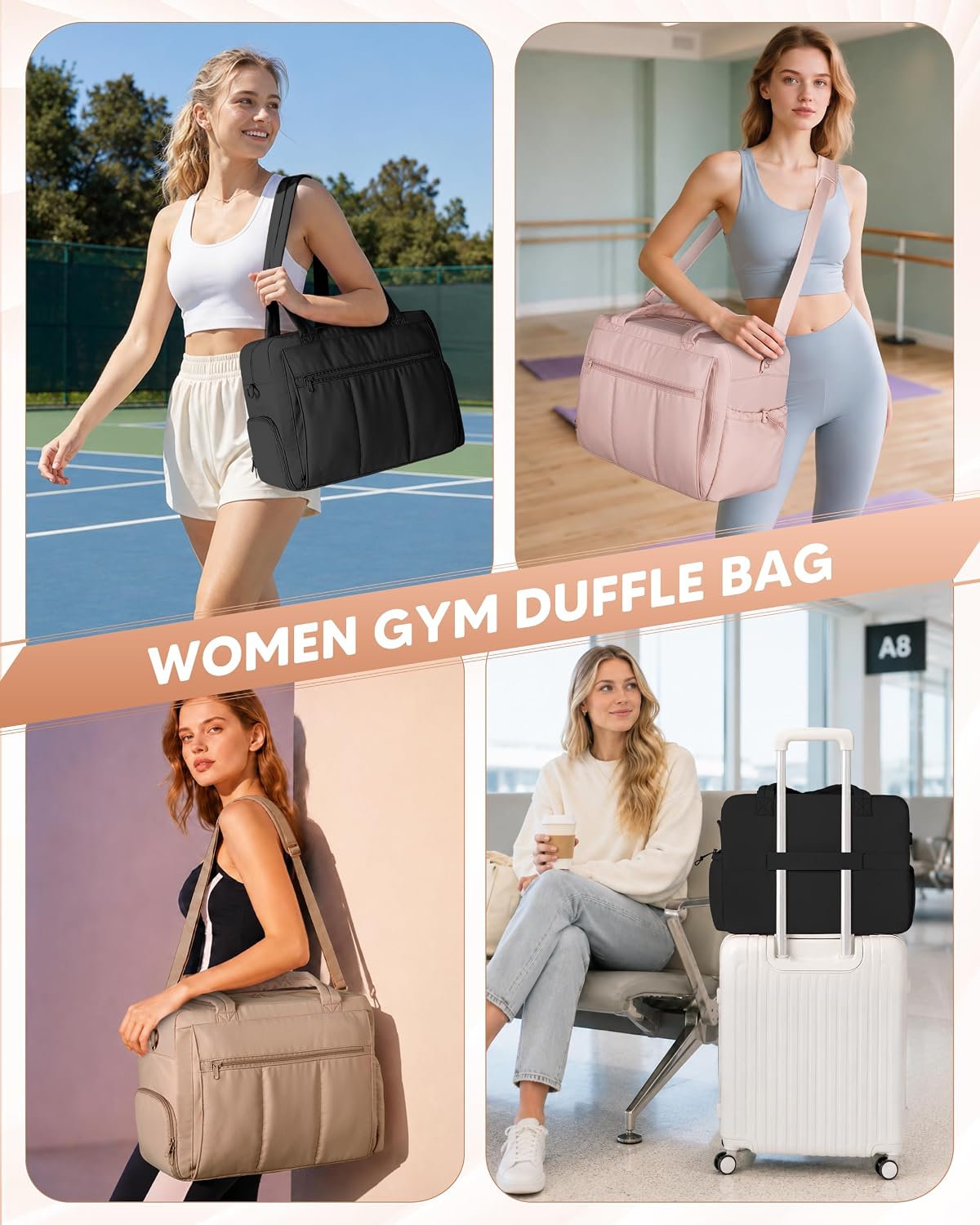 Smasrob Gym Bag for Women with Shoe Compartment, Duffle Bag with Wet Pocket