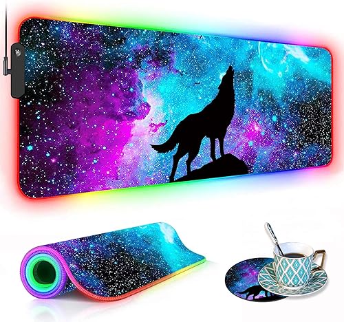 Vista 92 de Alfombrilla de mouse RGB para juegos con posavasos para café, alfombrilla de mouse LED grande XXL, base de goma antideslizante, alfombrilla de mouse