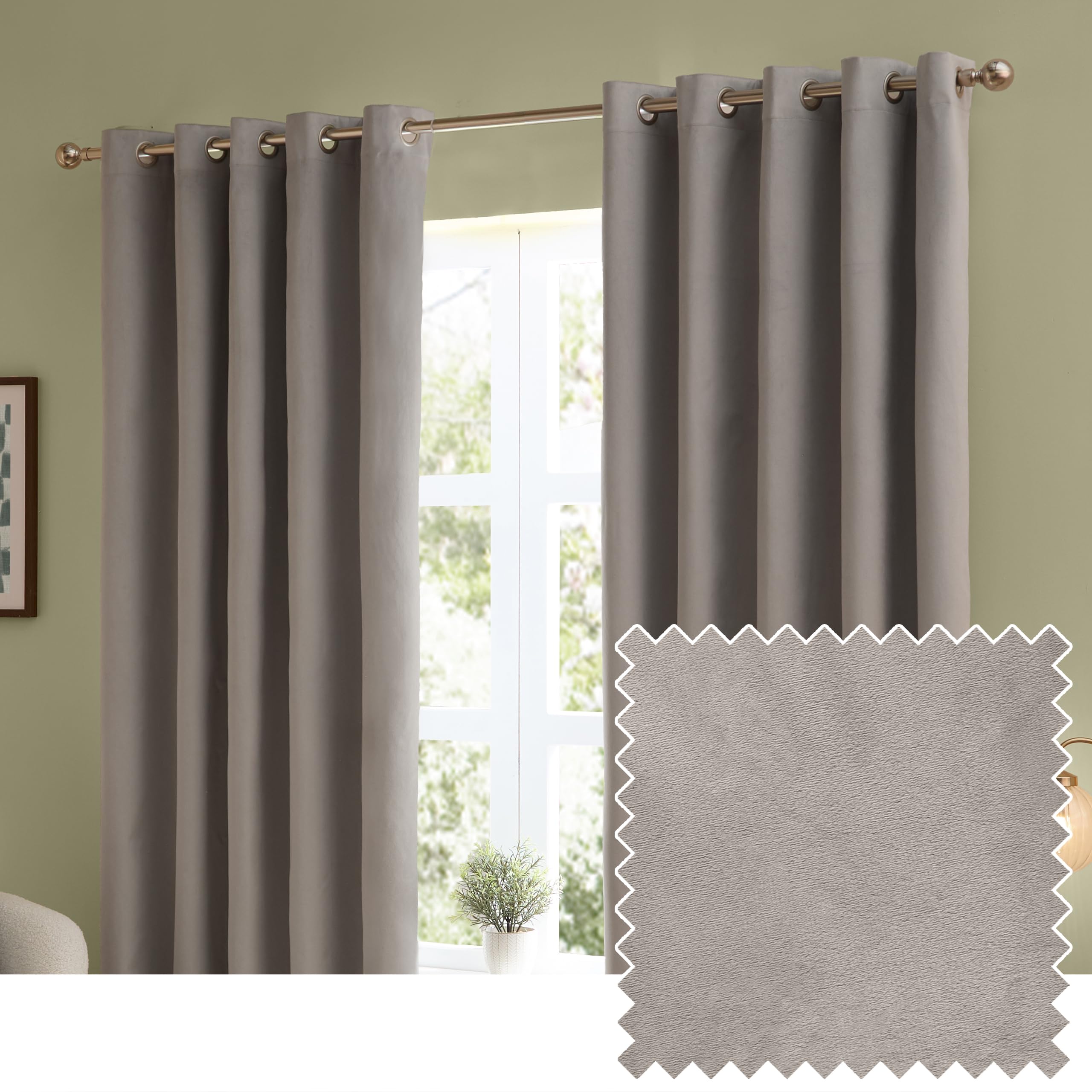 Furn Unisex Grey The Ultimate Velvet 100% Blackout Eyelet Curtain Pair In | Size: 117Cm Width X 137Cm Drop