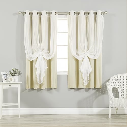 Best Home Fashion - Juego de 4 cortinas para combinar, de encaje y opacas, con ojales de bronce envejecido, 1.32 m de ancho x 2.13 m de largo, juego