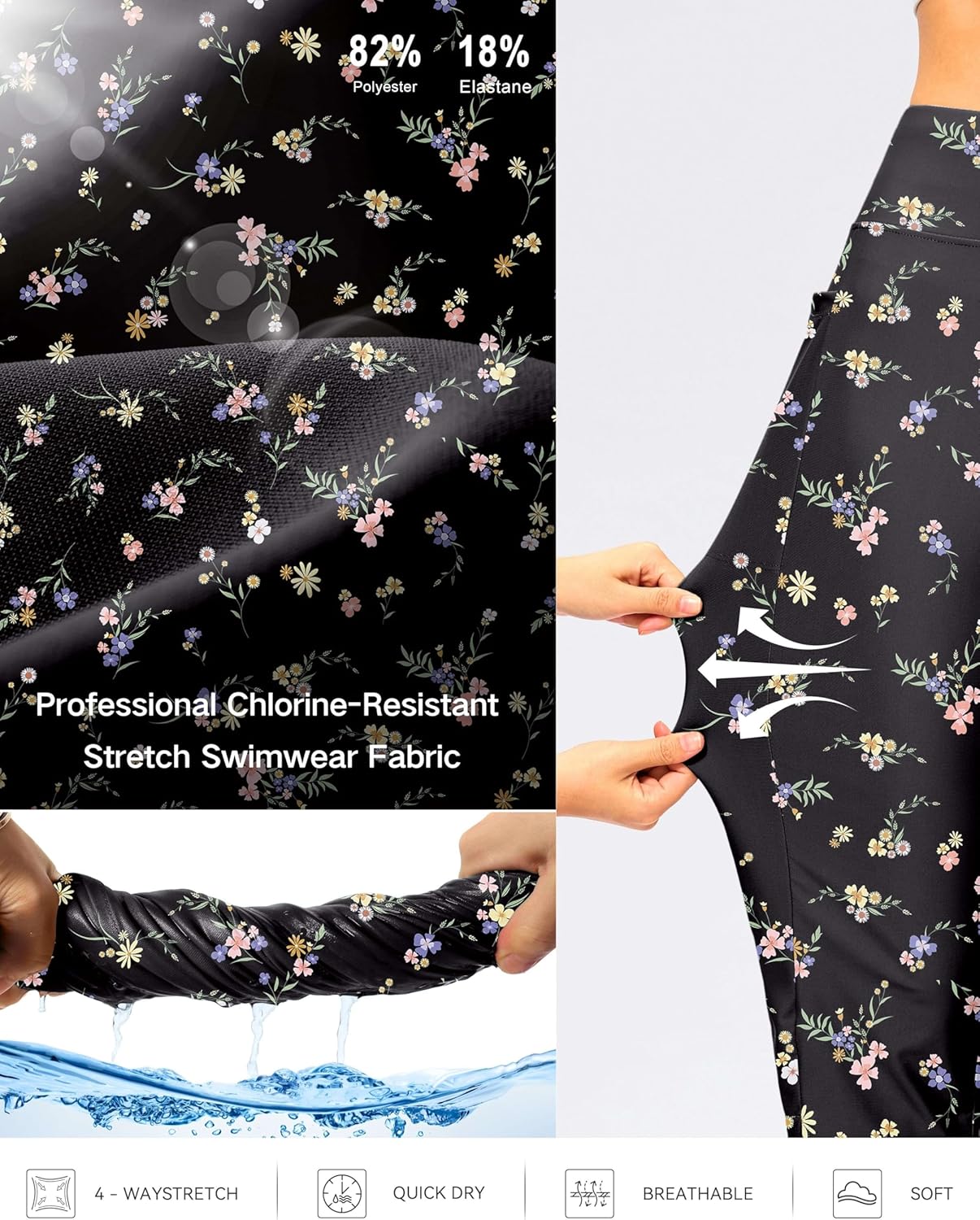 Viodia Women's Swim Capris Pants 18'' Modest Bathing Suit Bottoms Quick Dry Swimsuits Long Board Shorts with Pockets - Image 6