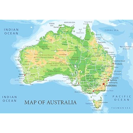 Indian Ocean Australia Map Sonicprint Map Of Australia Showing All Capital State Cities. Available  Framed. : Amazon.co.uk: Stationery & Office Supplies