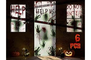 6Pcs Halloween Window Door Decoration Covers Set for Spooky Ambiance