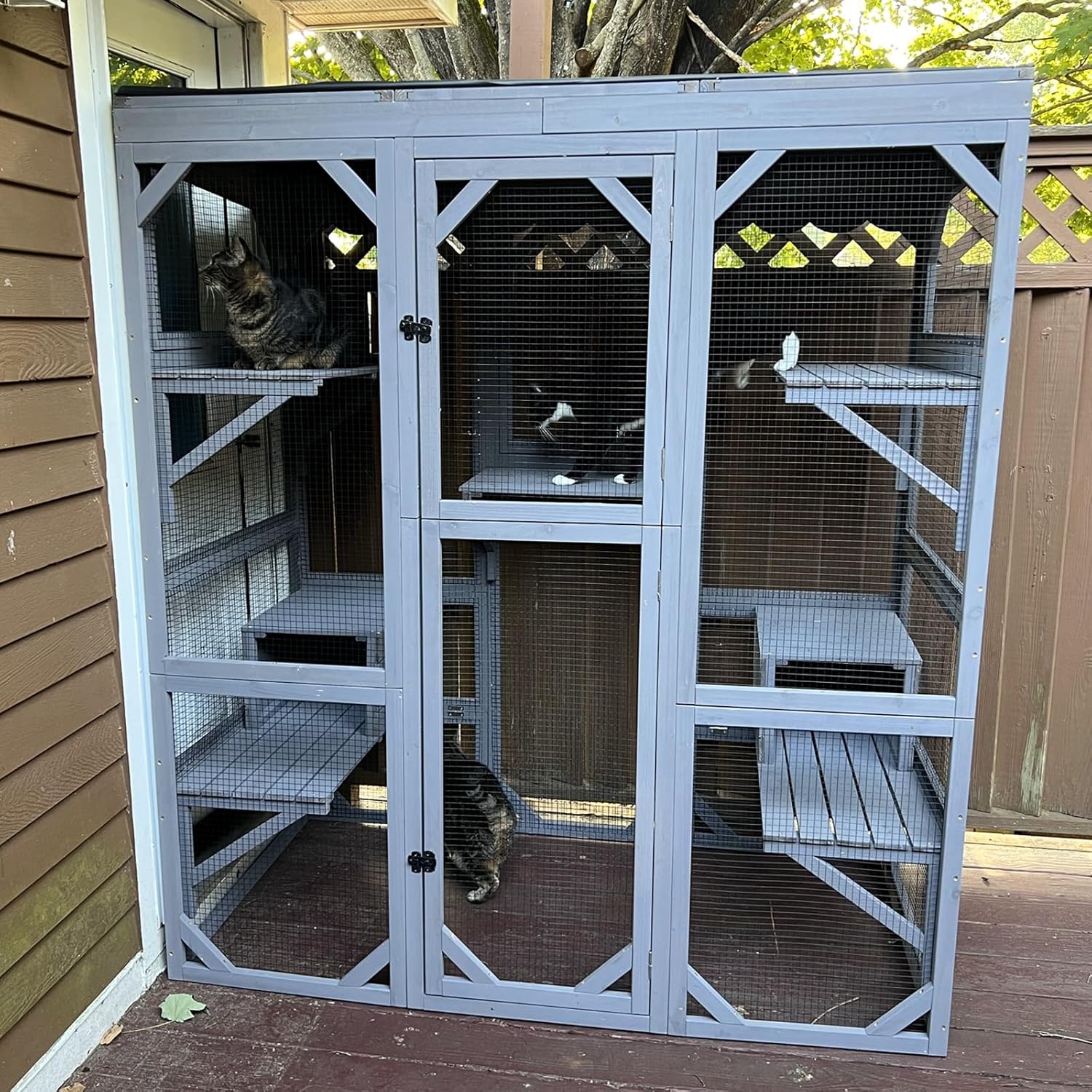Cat House Large Window Catio Outdoor Cat Enclosure Kitty Shlter with Waterproof Cover,Cat Cages Indoor with Tarp Roof,Platforms,Resting Box