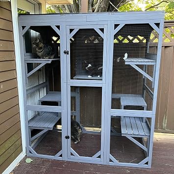 Cat House Large Window Catio Outdoor Cat Enclosure Kitty Shlter with Waterproof Cover,Cat Cages Indoor with Tarp Roof,Platforms,Resting Box