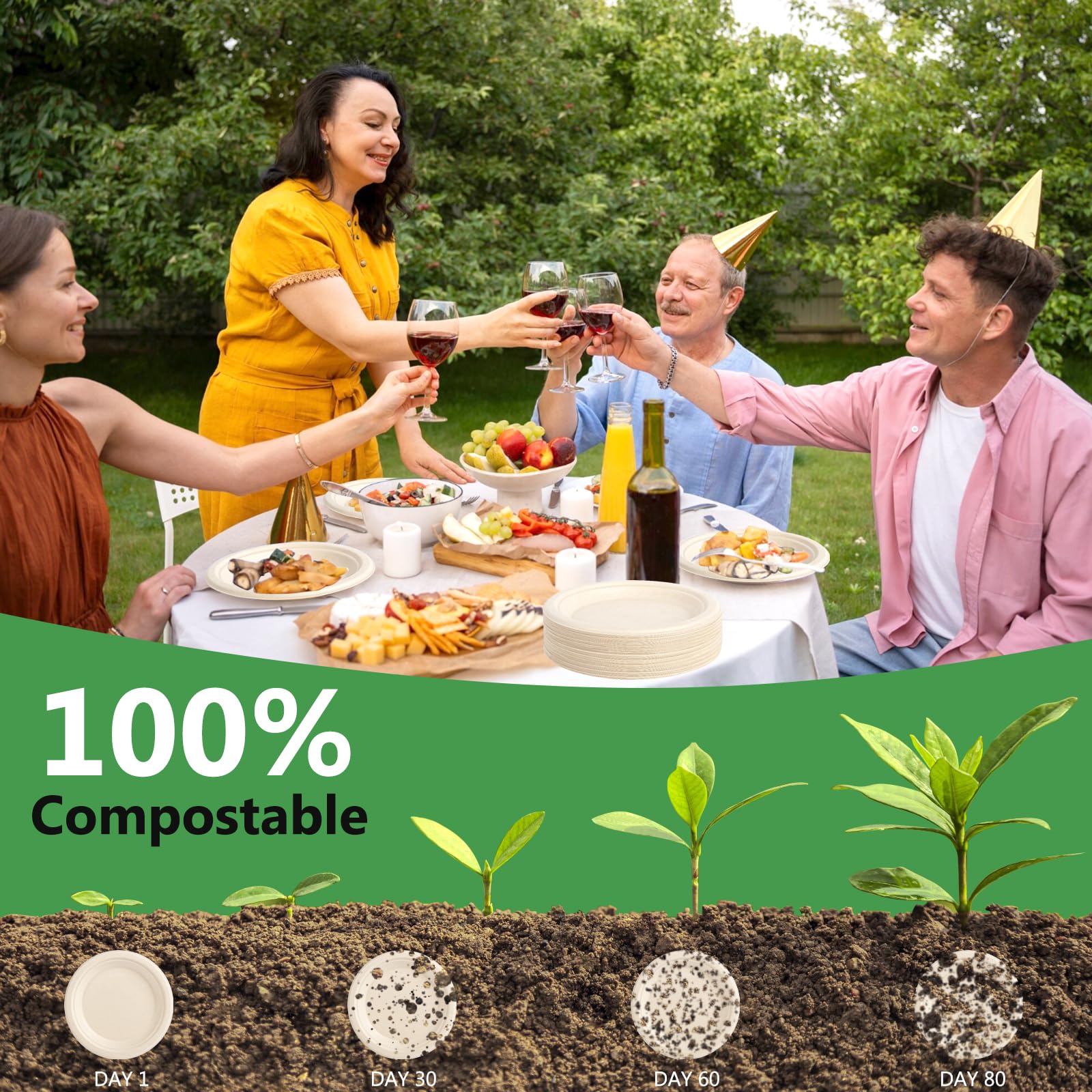 Piatti di Carta 100 Pcs, Piatti Rotondi Usa e Getta Biodegradabile e Compostabile, Piatto Stoviglie di Carta per Compleanno Feste Campeggio Barbecue Picnic (Colore del legno, 15.2 cm)