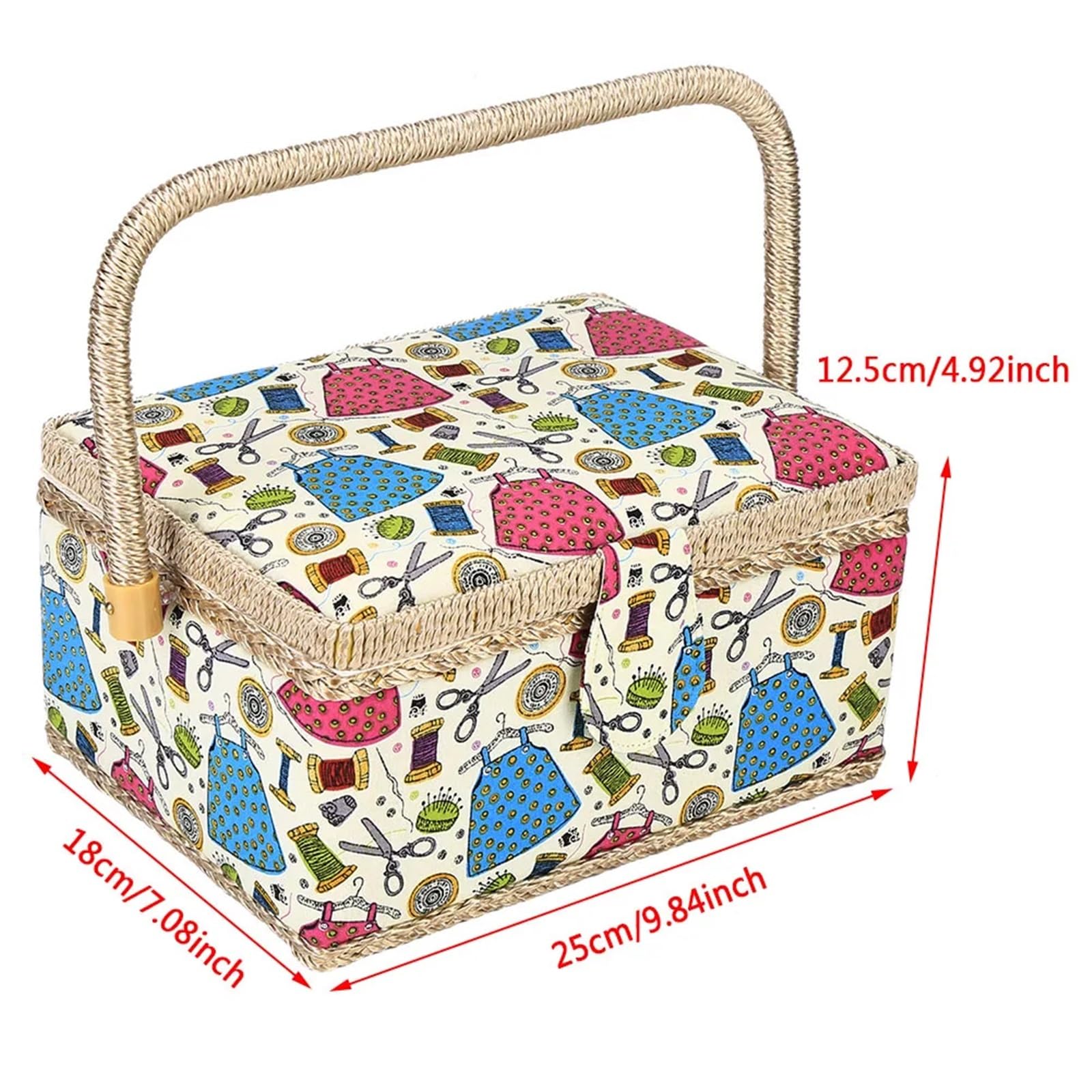 Cesta de costura grande, cesta vintage for agujas, hilo, cinta métrica y otros suministros, caja almacenamiento Para Hogar(StyleA)