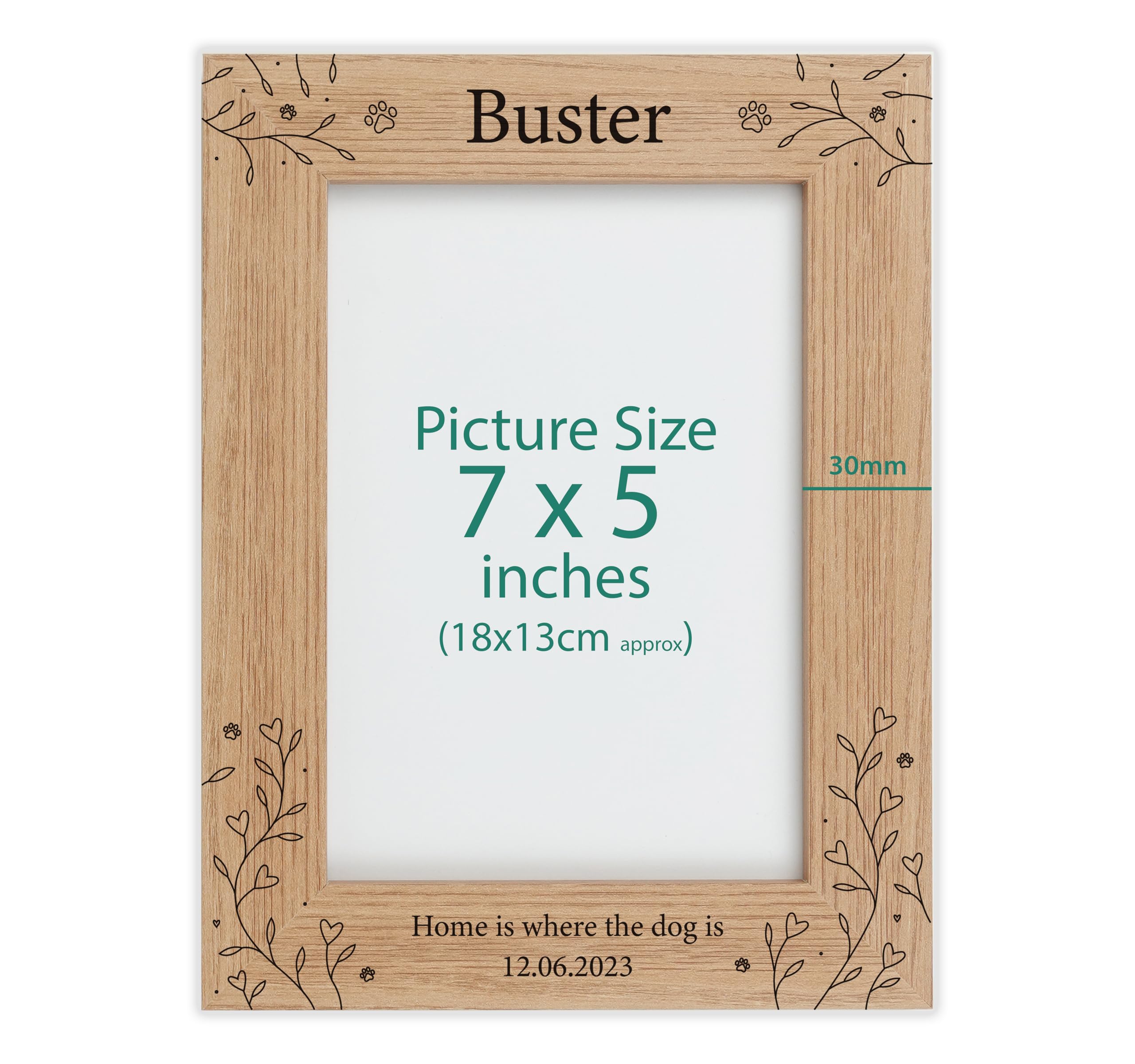 Personalised Engraved frame (Dog, Oak Effect, 7x5 Inches (Portrait))