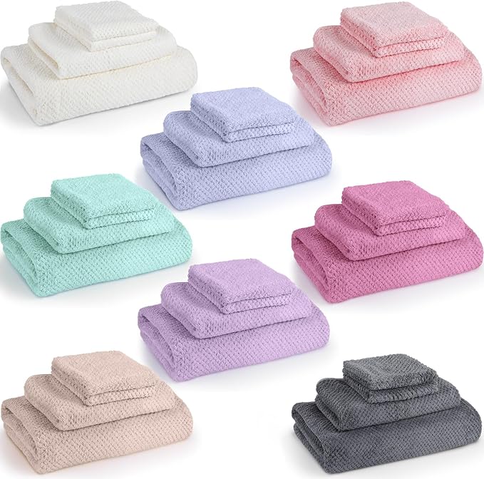 Peryiter 32 Pcs Bath Towels and Washcloths 6 Sets Microfiber Coral Velvet Highly Absorbent Quick Dry Soft Large Towels for Bathroom Fitness Sports Yoga Travel Spa Shower Hotel Gift