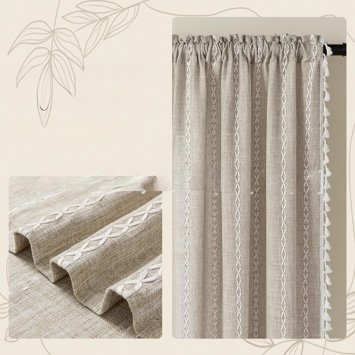 KIZAMI Rideau de Douche en Coton et Lin 130 × 210 cm, Rideau de Douche occultant, Rideau de Douche imperméable sans poinçon, utilisé pour la décoration de Salle de Bain d'hôtel à la Maison