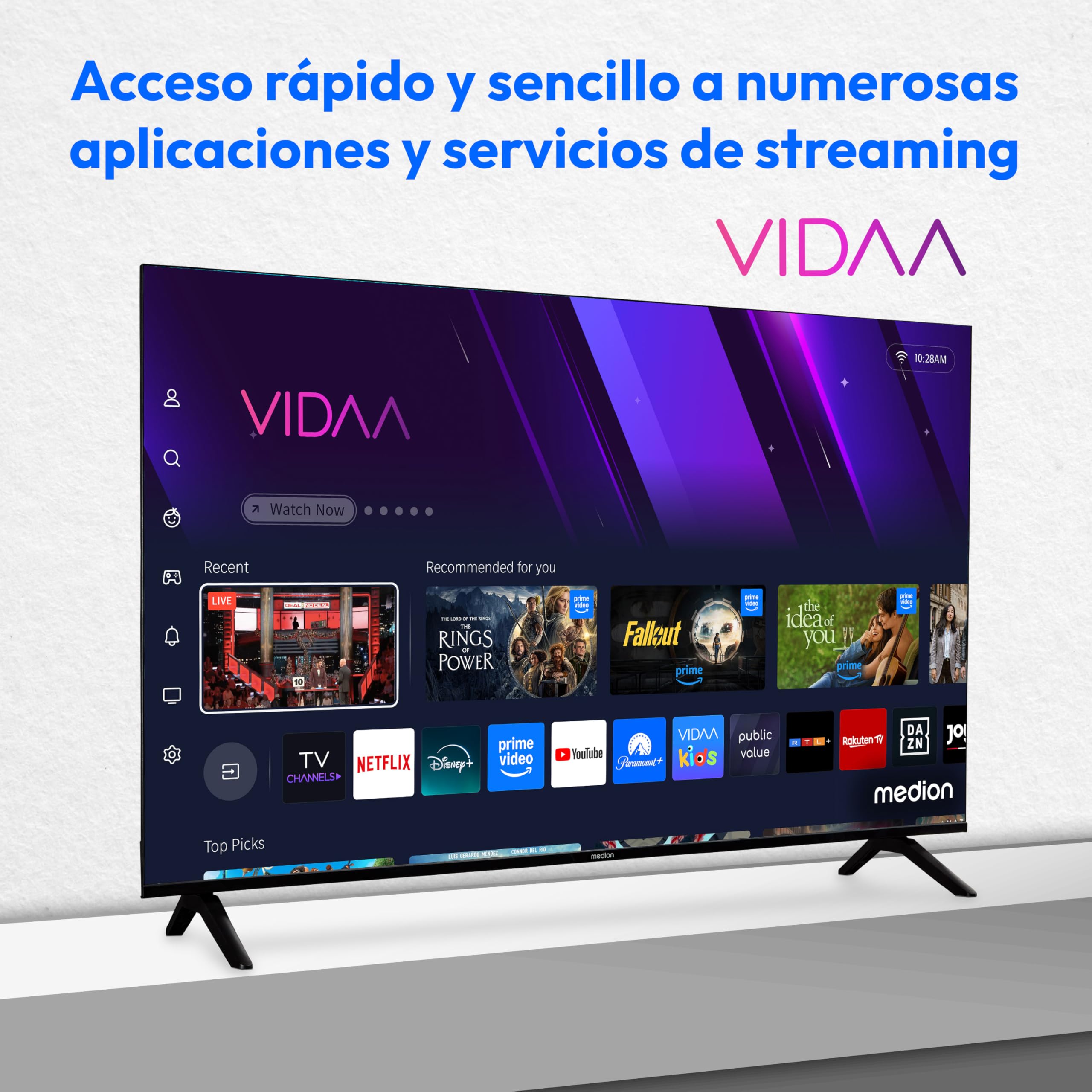 MEDION TV Ultra HD 108 cm (43″) (Smart-TV, 4K, HDR10, VIDAA Store, Prime Video, Disney+, DAZN, HbbTV, PVR, Bluetooth, MD 843301)