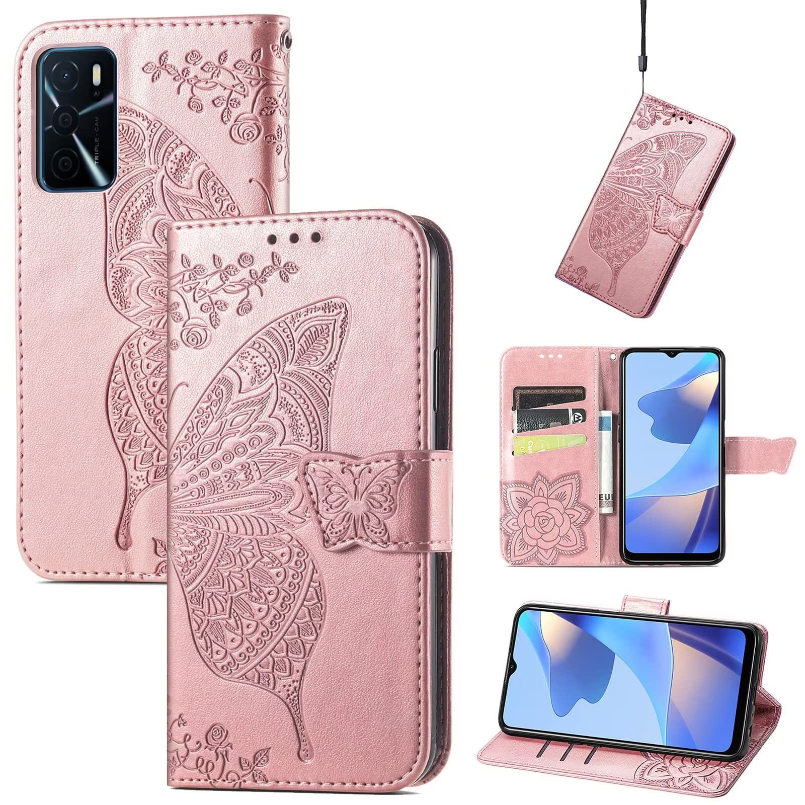 Custodia Portafoglio Pelle Magnetica Per OPPO A54 A74 A94 A16 A53 - Con Tasca Carte E Cinturino