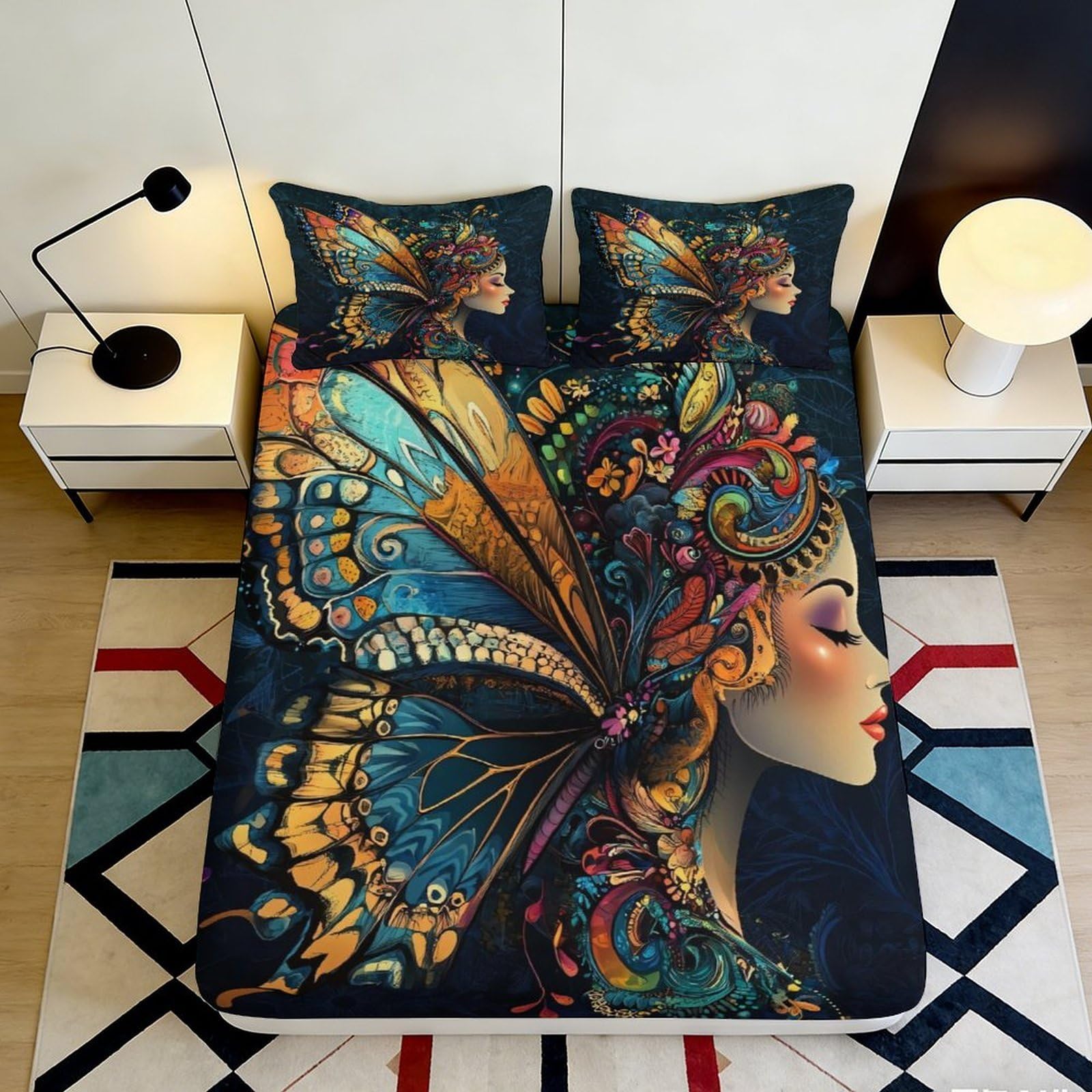 3D Printed Colorful Butterfly Fitted Sheet Microfiber Anti-Slip Bedroom Decor Artistic Mattress Cover for Adult Teen 90x200x25cm