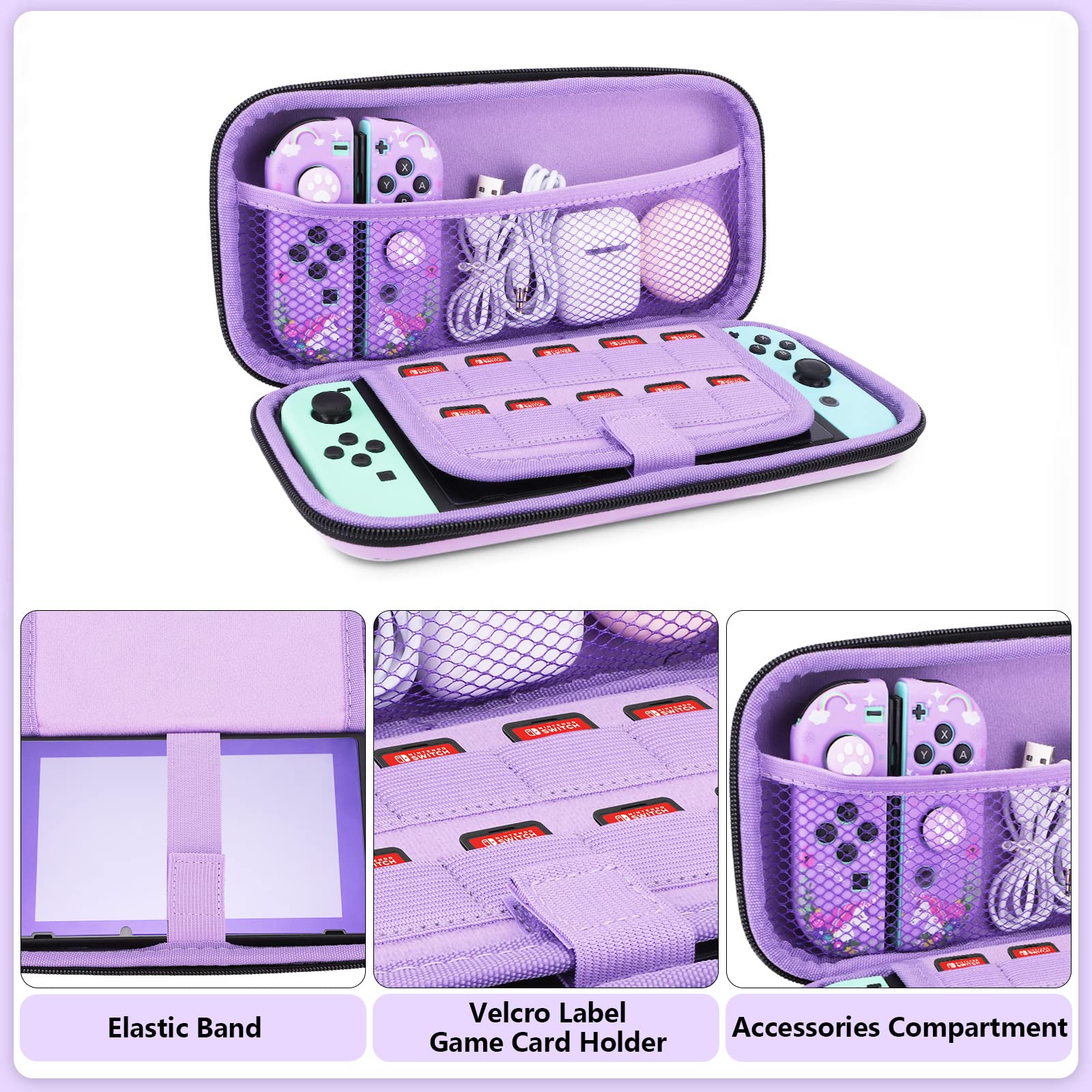 JYPS Licorne Pochette de Transport Compatible avec Nintendo Switch, Étui Rigide de Housse avec Poignée, Housse de Protection pour Nintendo Accessoire & Console pour Cadeaux Filles