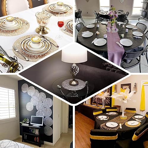Miniatura 5 de Efavormart - Juego de 6 manteles individuales de vinilo tejido redondo dorado de 15 pulgadas, antideslizantes, para mesa de comedor, bodas, eventos,