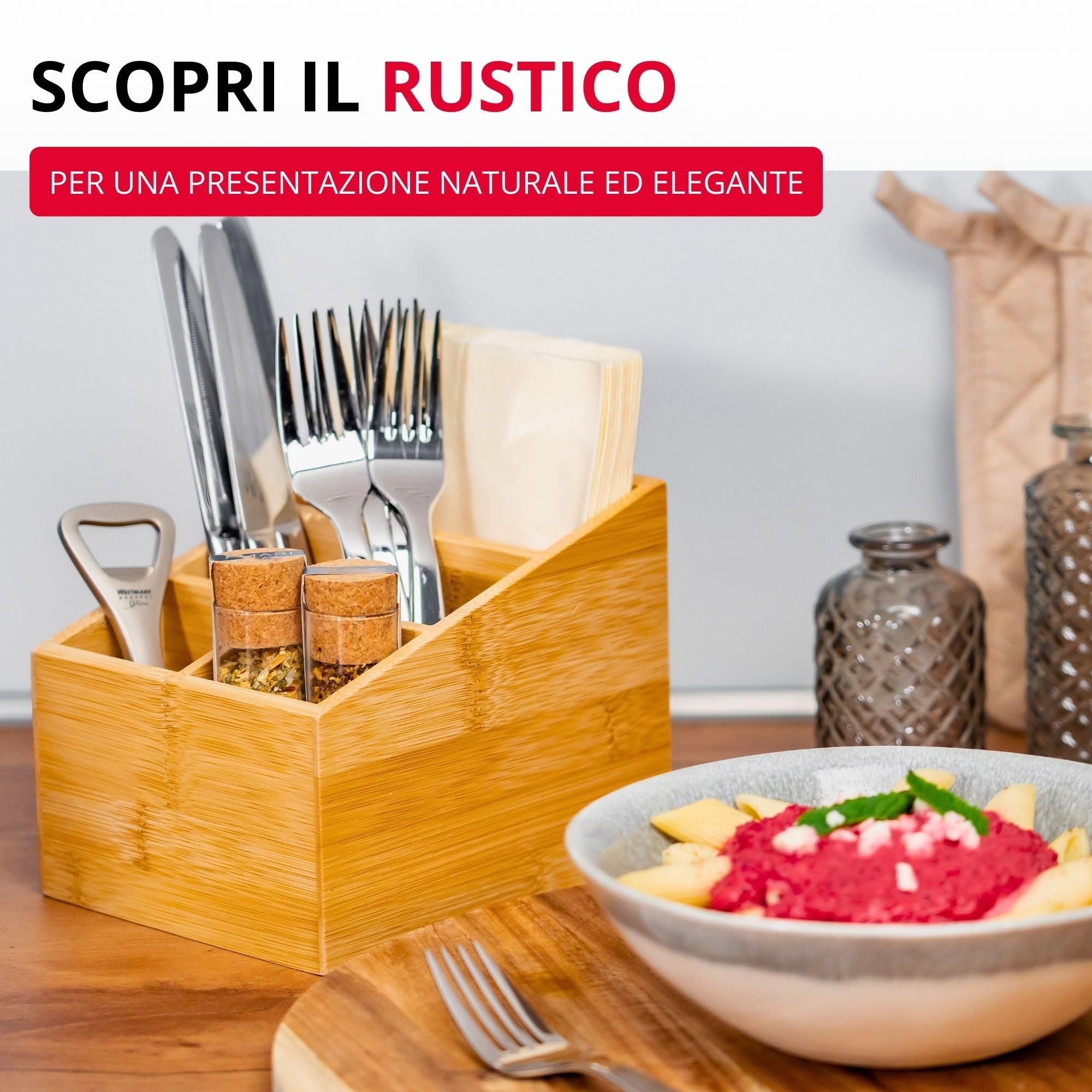 Westmark Organizer da cucina, 5 scomparti, Dimensioni: 13 x 13,5 x 16 cm, Bambù, Tapas + Friends, Marrone chiaro, 69842270