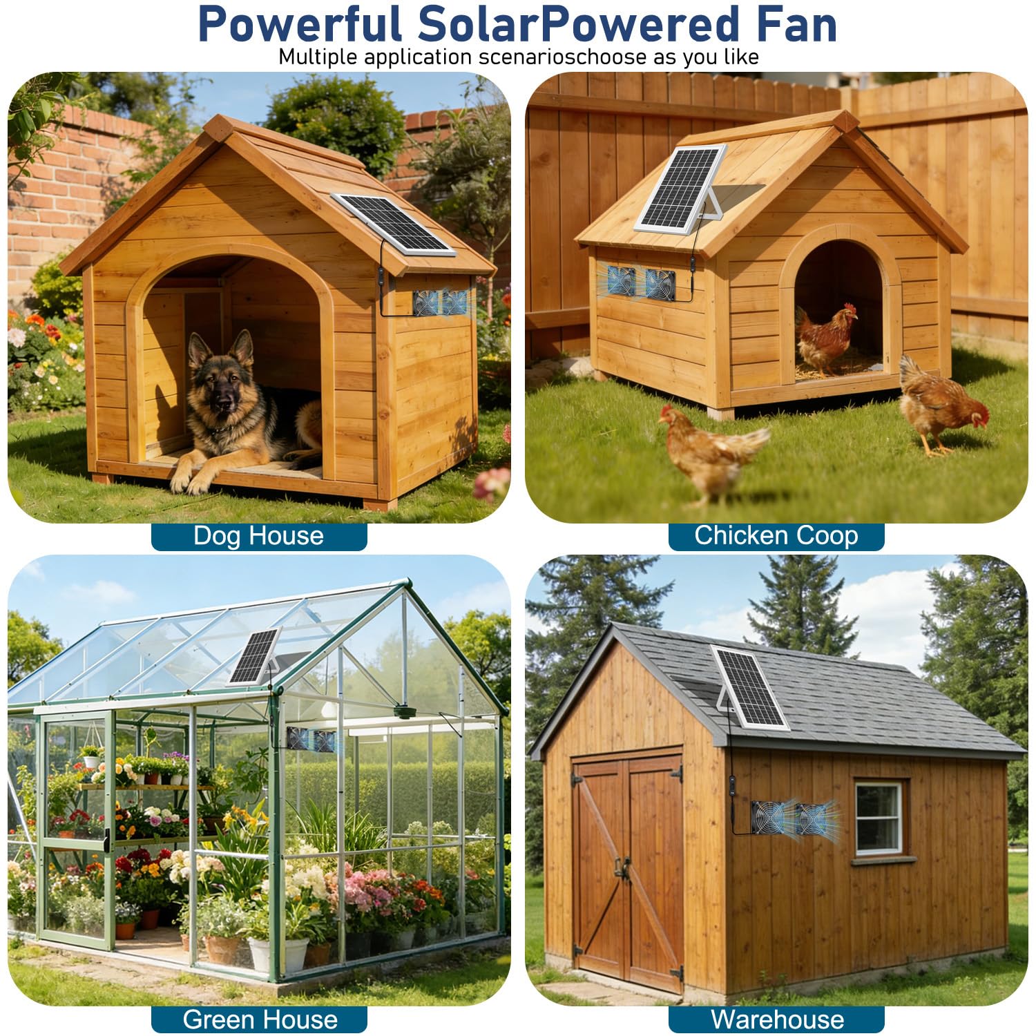 Kit di ventilatore ad energia solare da 17,72 pollici IPX7 a prova di intemperie, pannello solare da 22 W con 2 ventilatori impermeabili, ventilatore ad aspirazione o scarico per esterni