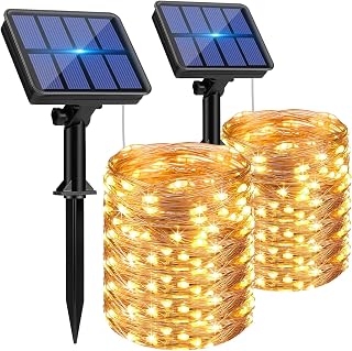 2 Pack Solar String Lights Outdoor, Total 300LED 98FT Solar Fairy Lights Waterproof 8 Modes Copper Wire Solar Powered String Lights for Outdoor Patio Garden Wedding Trees Party Xmas Decor (Warm White)