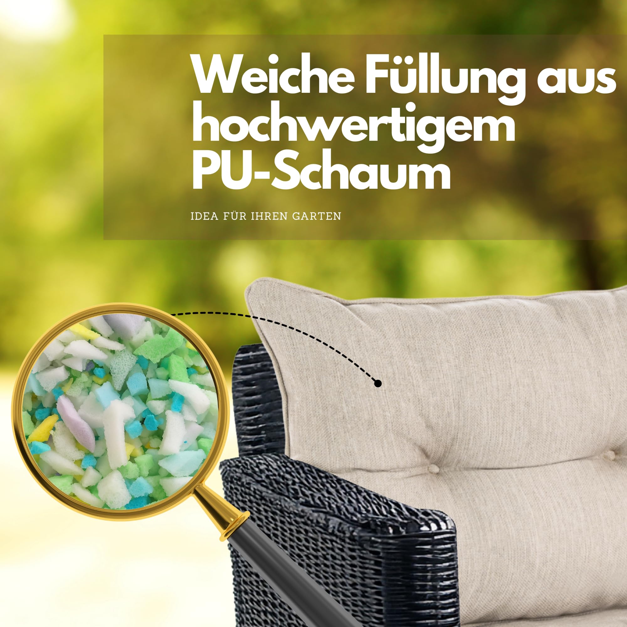 Sitzauflagen Gartenmöbel mit Rückenkissen Set - Outdoor Polster für Gartenmöbel Auflagen Lounge-Kissen - 2-er-Set: Sitzkissen 50x50 cm mit Rückenkissen 50x40 cm