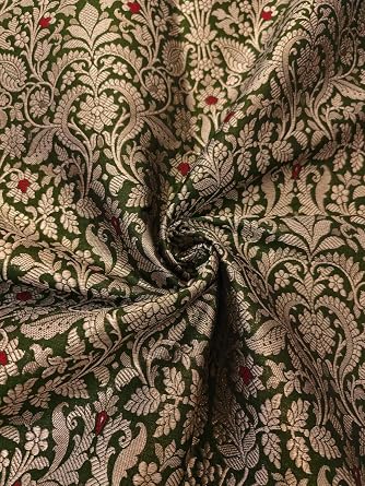 Silk Satin Brocade Beautiful with Subtle Metallic Gold Paisley and Leaves Jacquard Available in 5 Colors Moss Green,Black,Watermelon,Emerald and Purple BRO1198 Moss Green