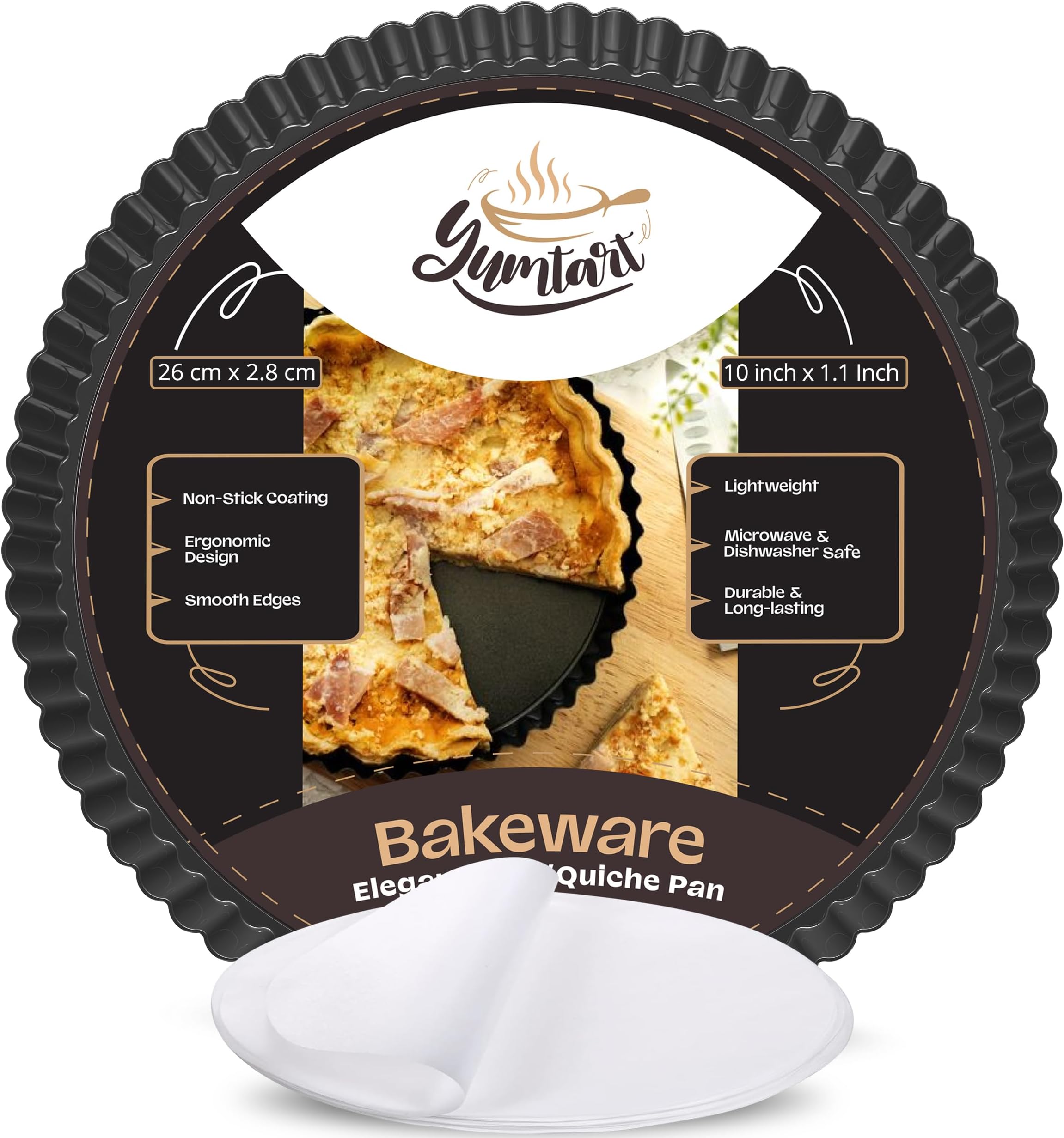 10 Inch Tart Pan, 1.1" Depth Removable Bottom Pie Pan – Deep Fluted Non-Stick Tart and Quiche Pan